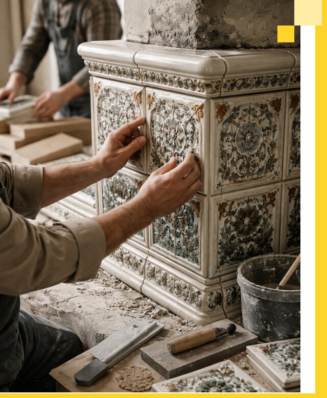 Изразцовые камины под ключ в Азове: проект и монтаж