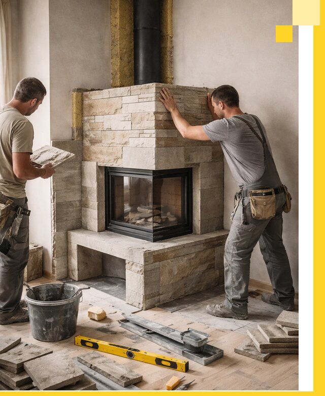 Угловые камины под ключ проект, монтаж и отделка в Азове