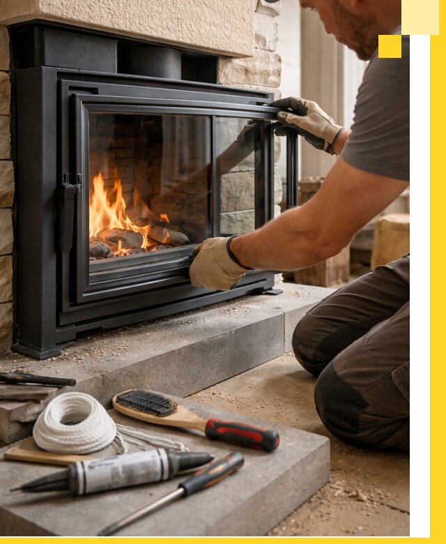 Производство, монтаж и доставка каминов со стеклом в Азове