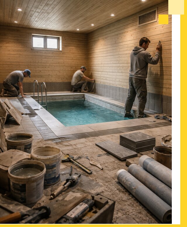 Строительство бани с бассейном и сауной под ключ в Азове