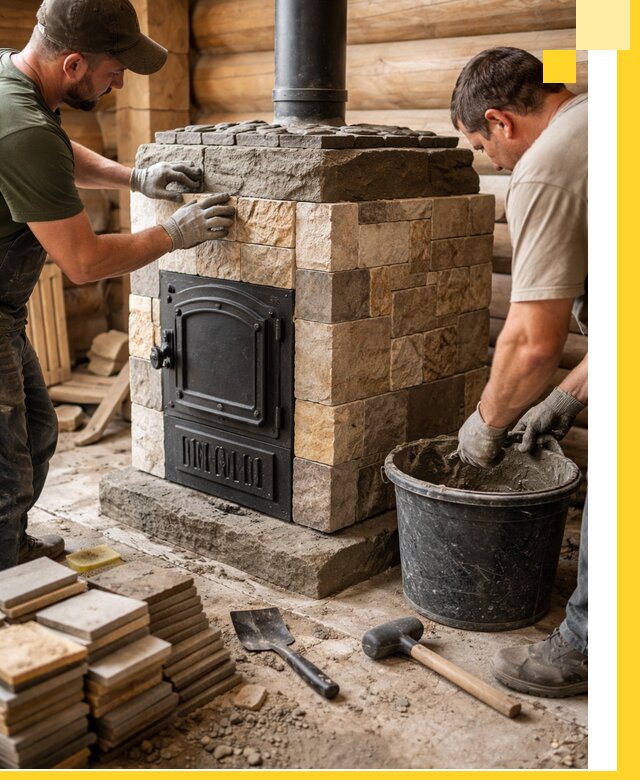 Облицовка банной печи под ключ в Азове: камень и плитка