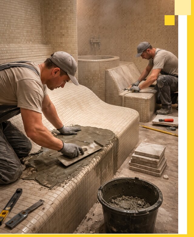 Лежаки для хамама под ключ в Азове, проект и монтаж